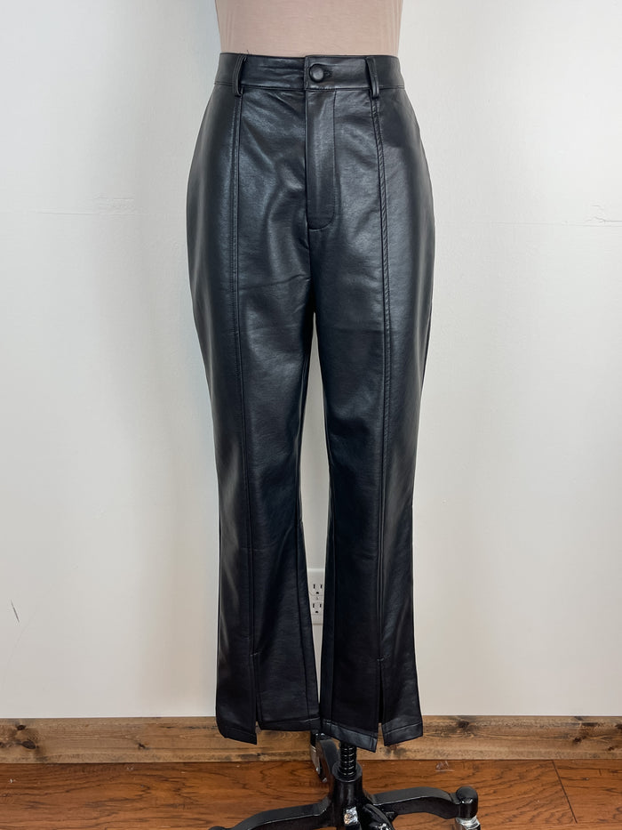 Fay High Waist Split Hem Faux Leather Pants in Black