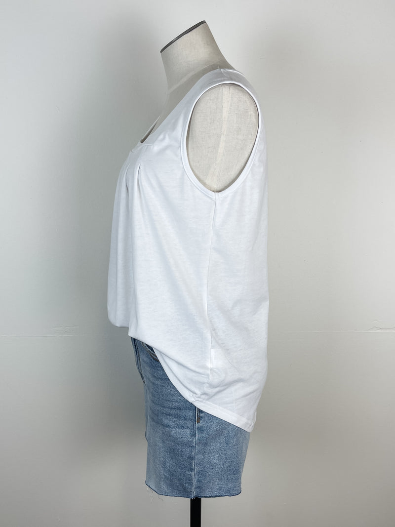 Melody Pleated Square Neck Tank in White