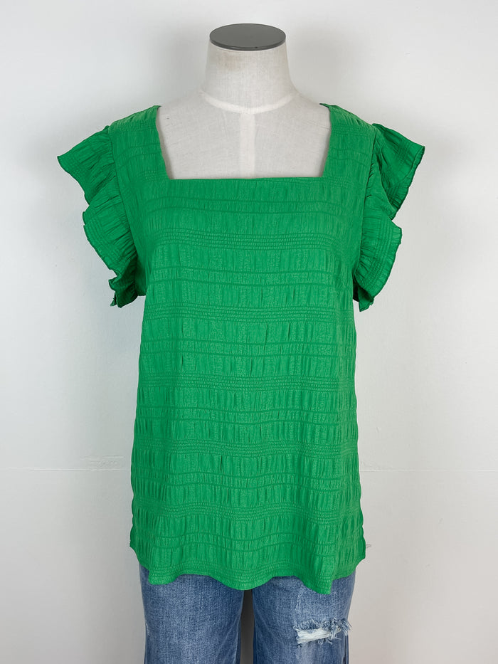 Eva Ruffle Sleeve Square Neck Top in Green