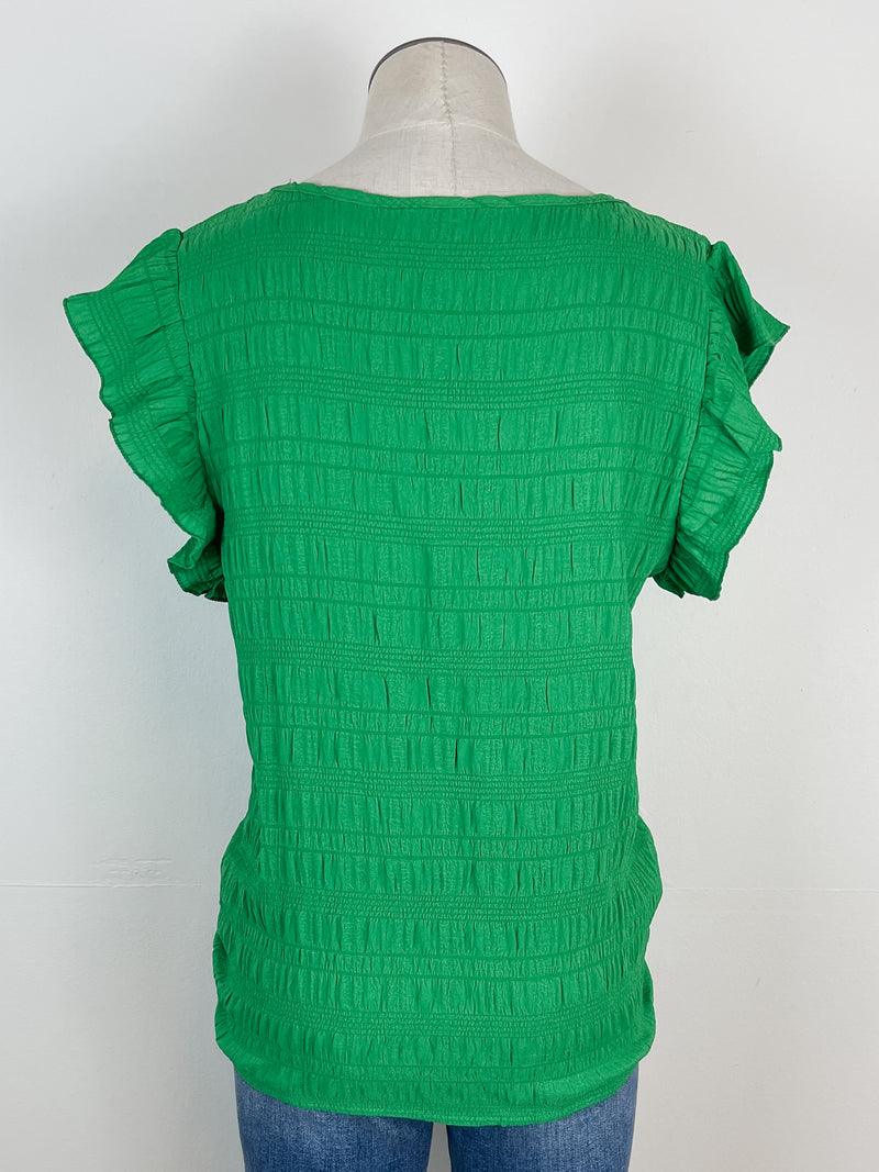 Eva Ruffle Sleeve Square Neck Top in Green