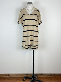 Piper V Neck and Short Knit Set in Taupe/Black