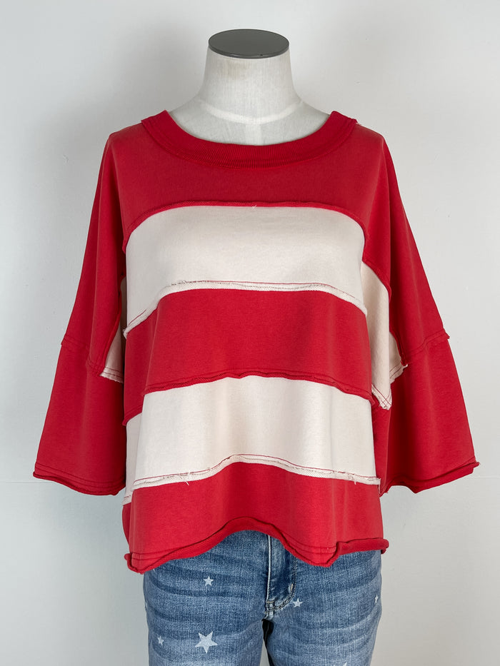 Morgan Striped Cropped Tee in Red