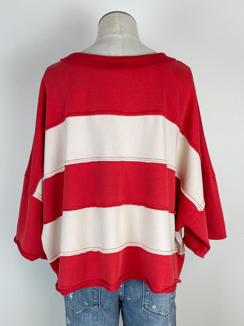 Morgan Striped Cropped Tee in Red