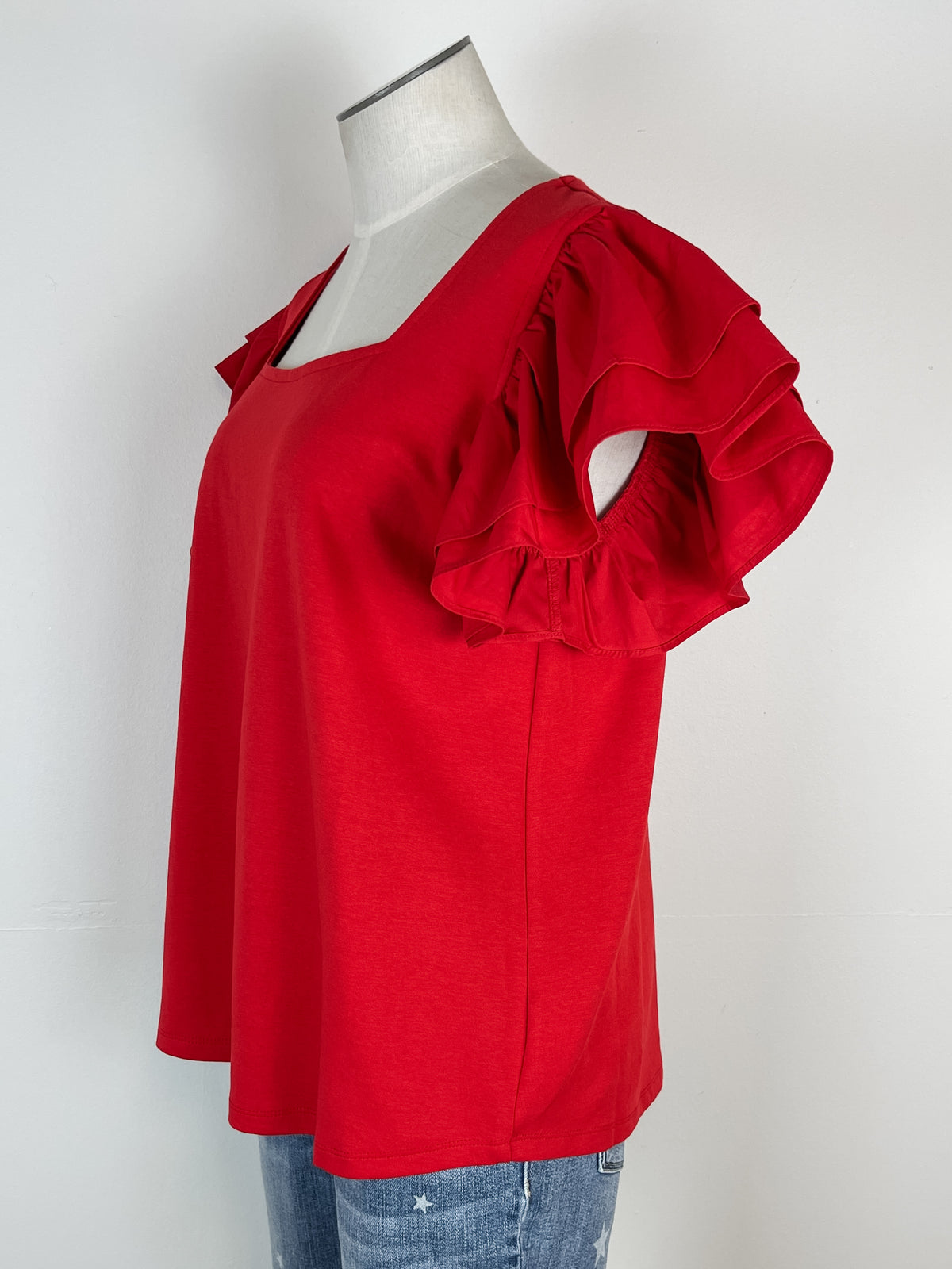 Annie Ruffle Sleeve Top in Red