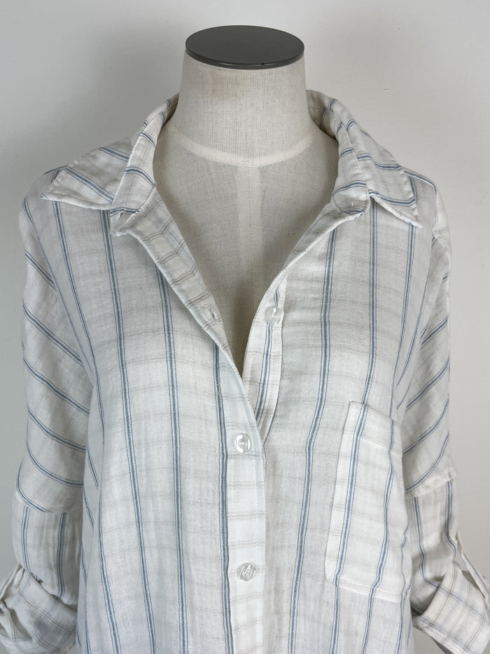 Kim Striped Button Down in Ivory/Chambray