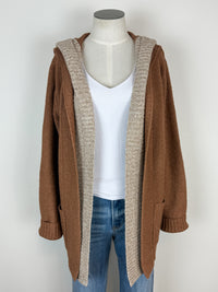 Darcy Contrast Hooded Cardigan in Camel