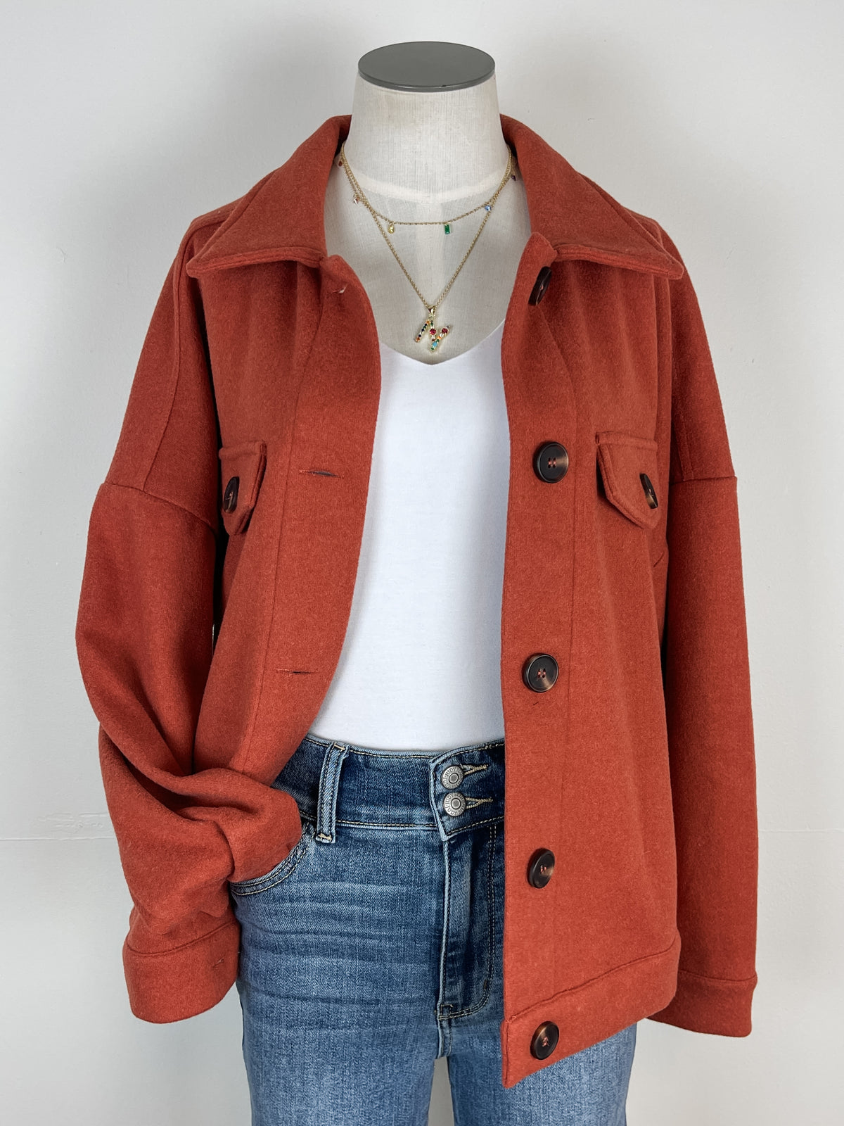 Laila Classic Button Up Jacket in Rust