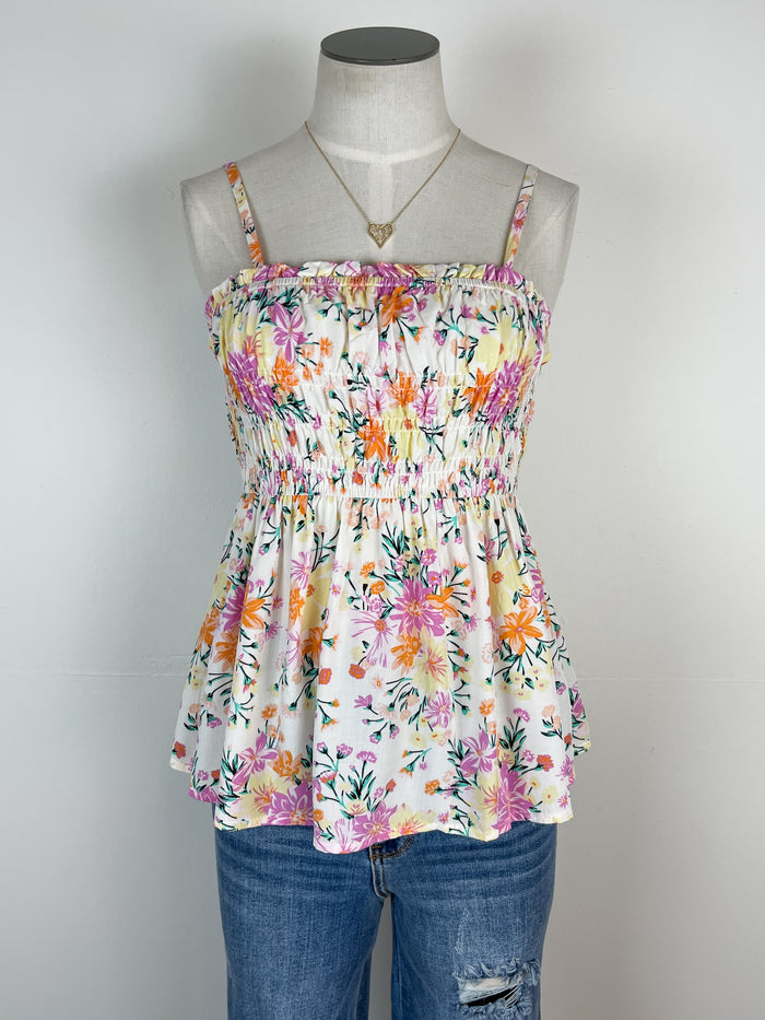 Whitney Smocked Babydoll Tank in Floral