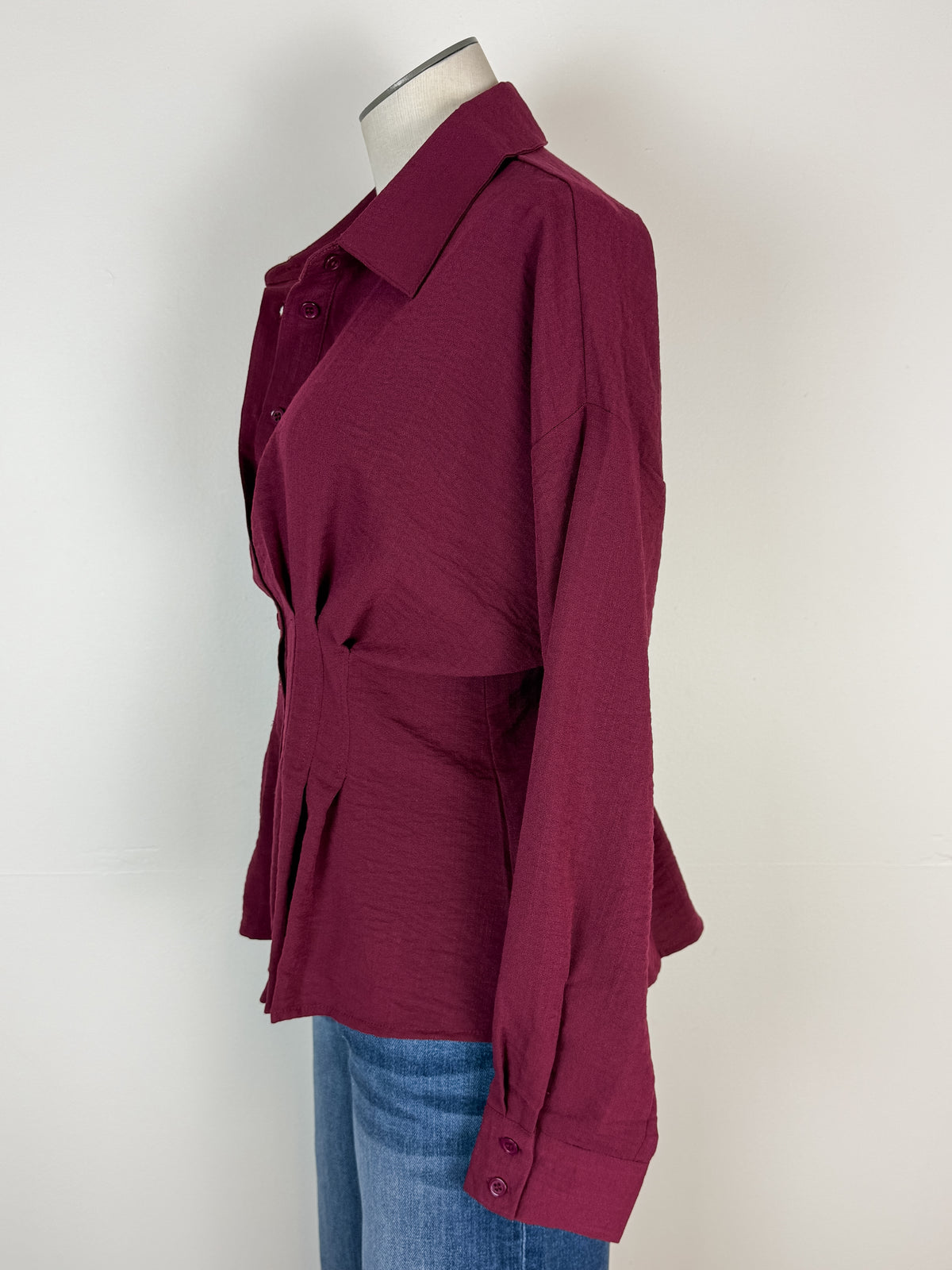 Lennon Pleated Blouse in Burgundy