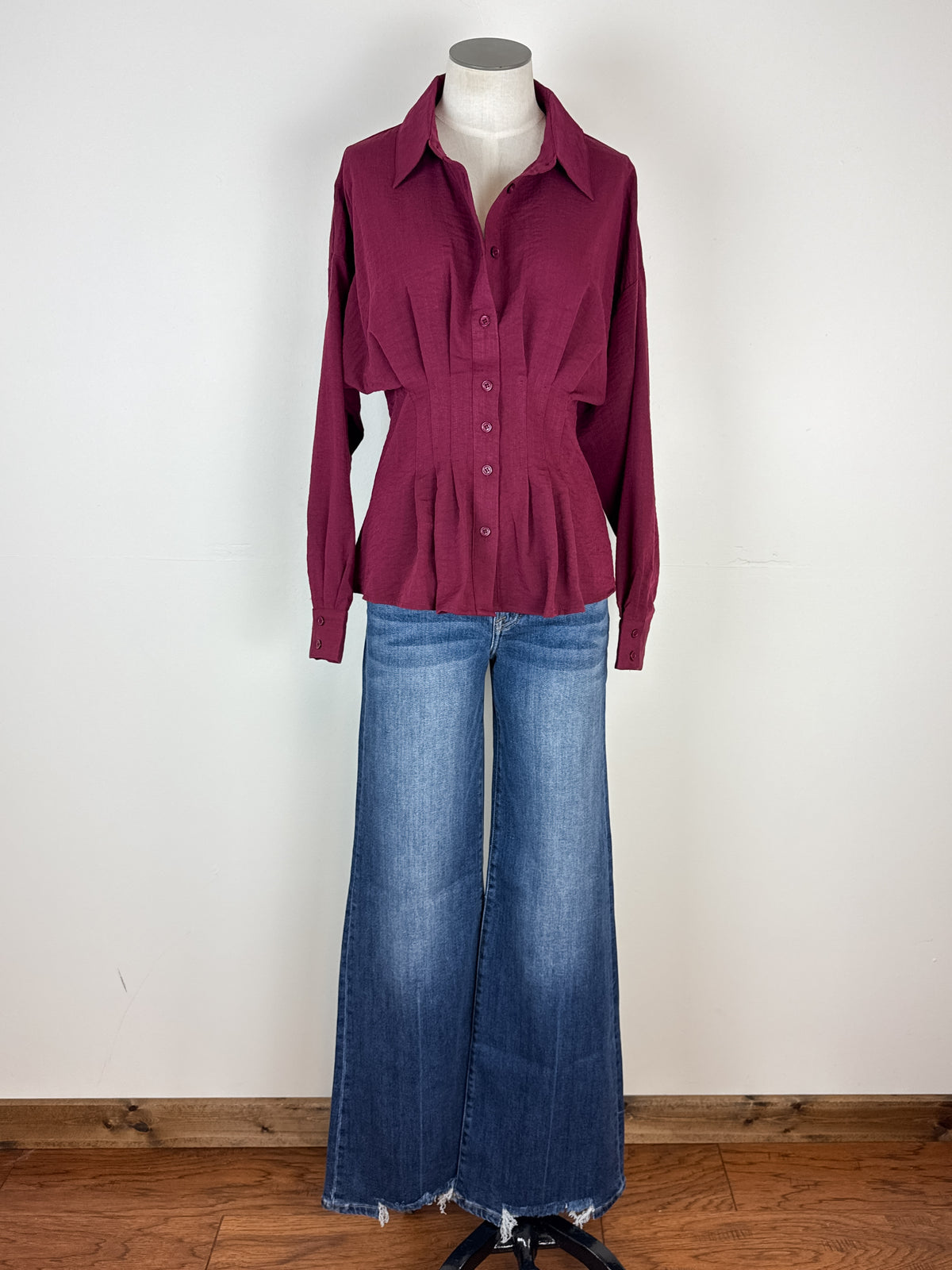 Lennon Pleated Blouse in Burgundy