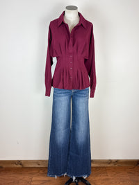 Lennon Pleated Blouse in Burgundy