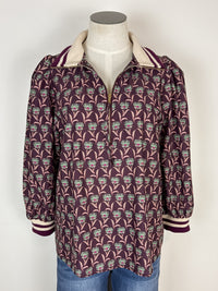 Kiara 1/4 Zip Collared Blouse in Merlot