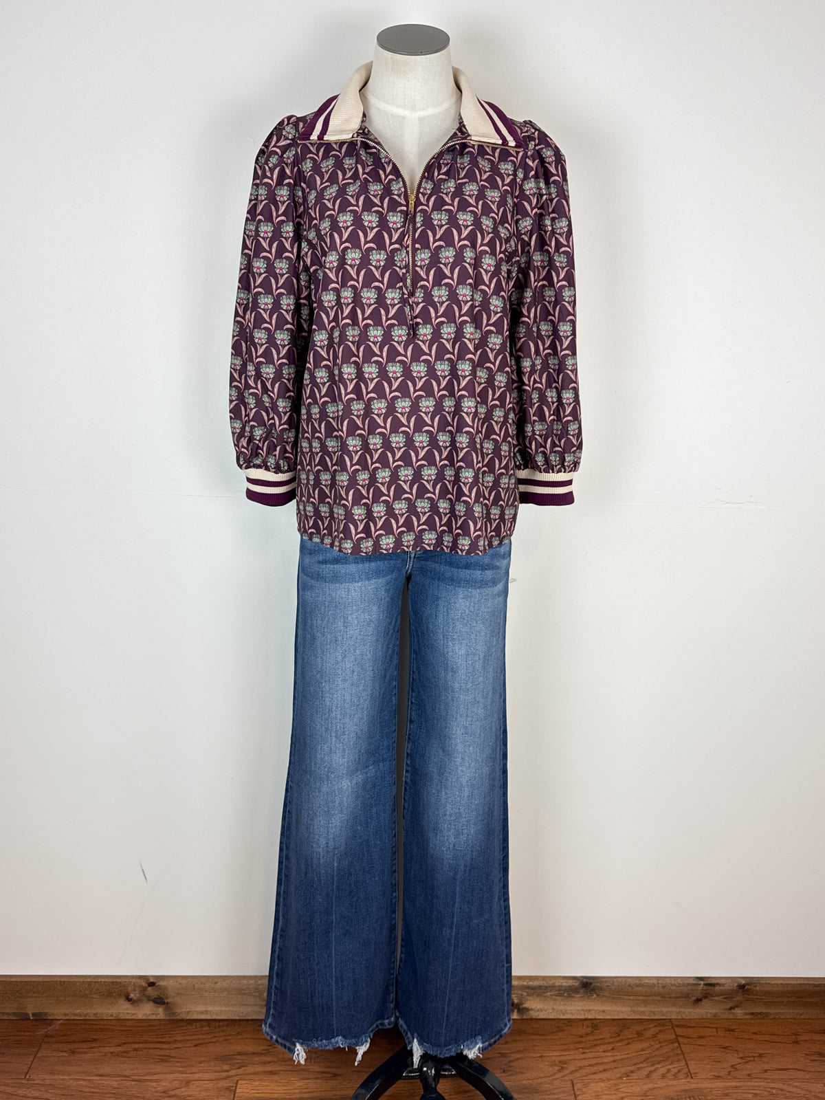 Kiara 1/4 Zip Collared Blouse in Merlot