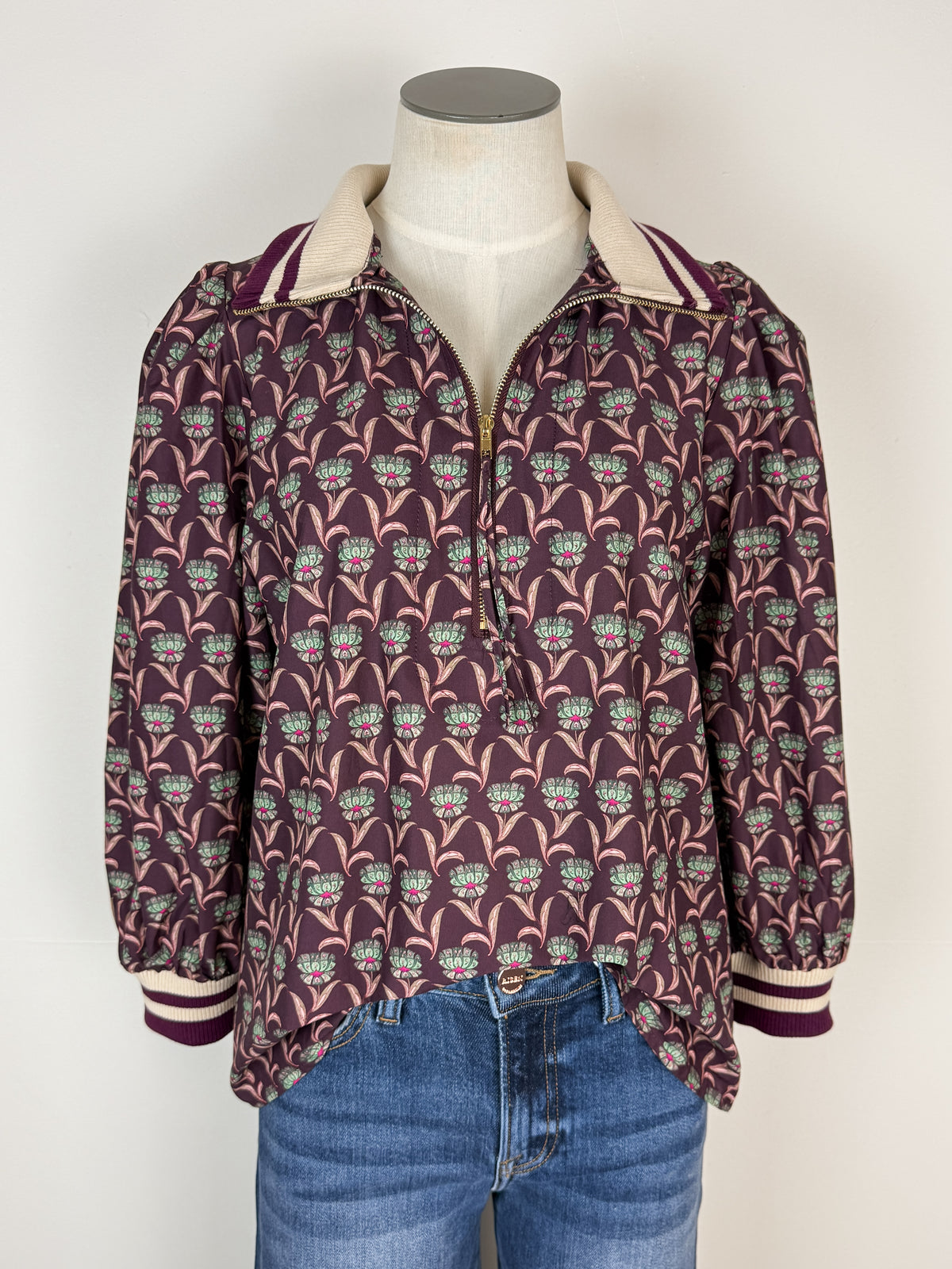 Kiara 1/4 Zip Collared Blouse in Merlot