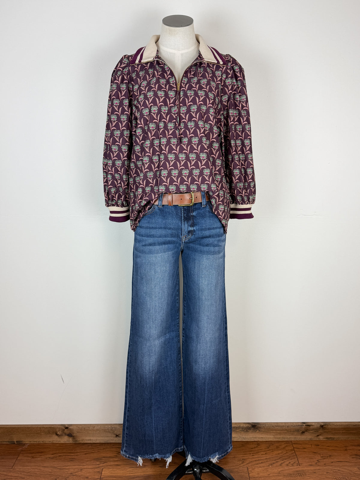 Kiara 1/4 Zip Collared Blouse in Merlot