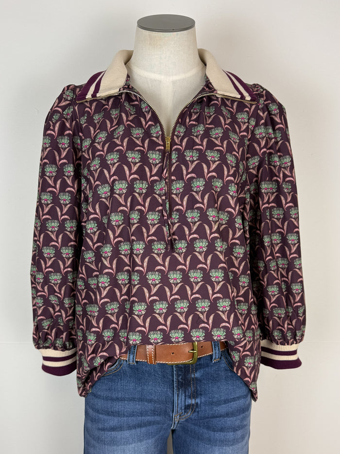 Kiara 1/4 Zip Collared Blouse in Merlot
