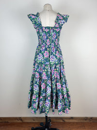 Elena Ruffle Sleeve Printed Midi Dress in Green