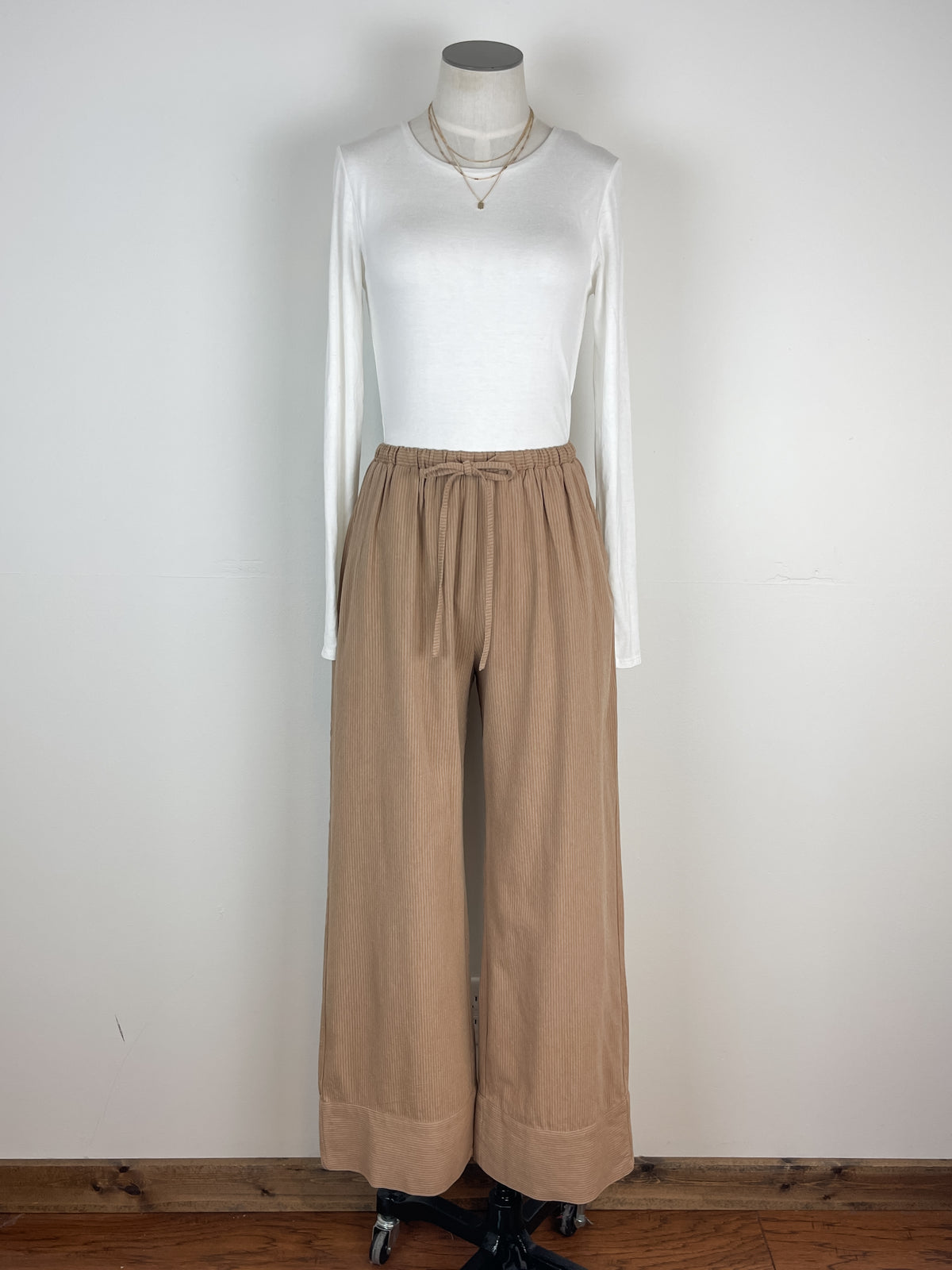 Georgia Pinstriped Wide Leg Pant in Mocha