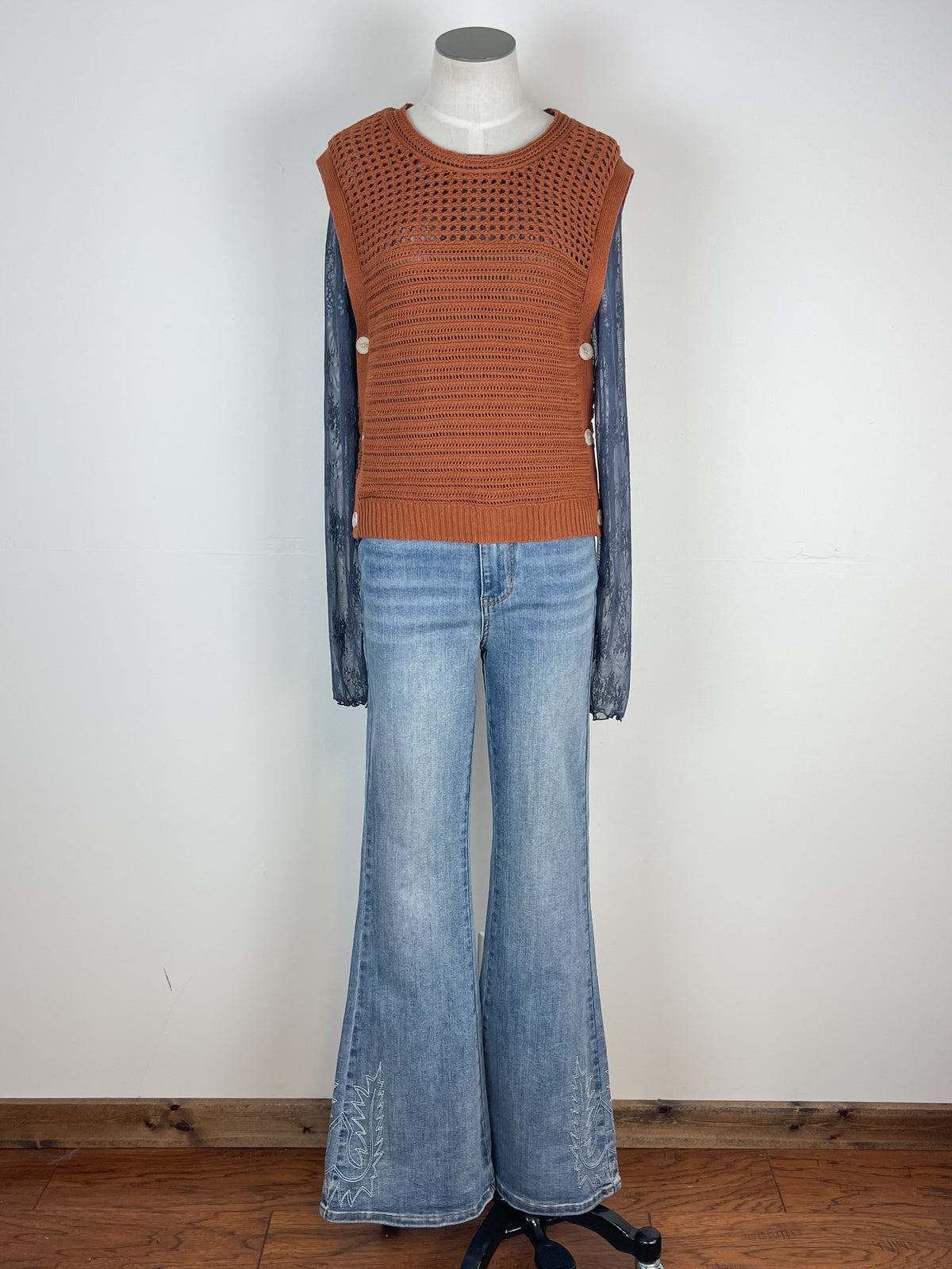 Mabel Side Button Sweater Vest in Rust