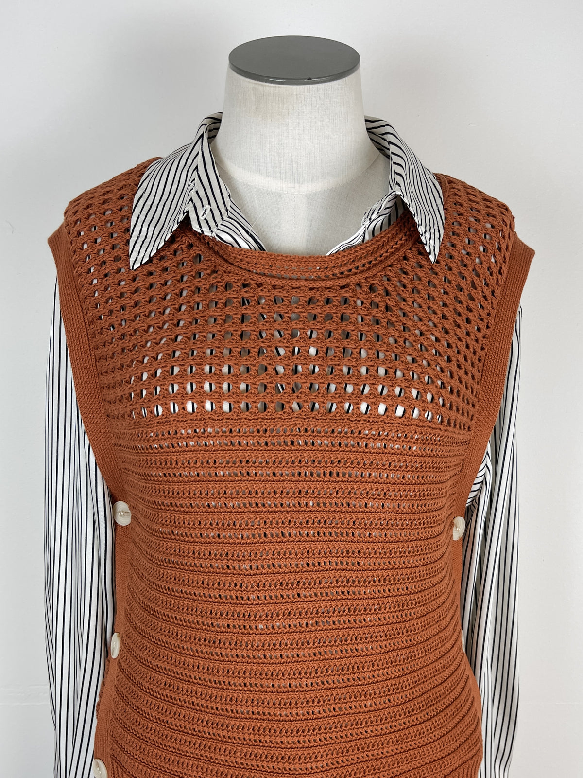 Mabel Side Button Sweater Vest in Rust