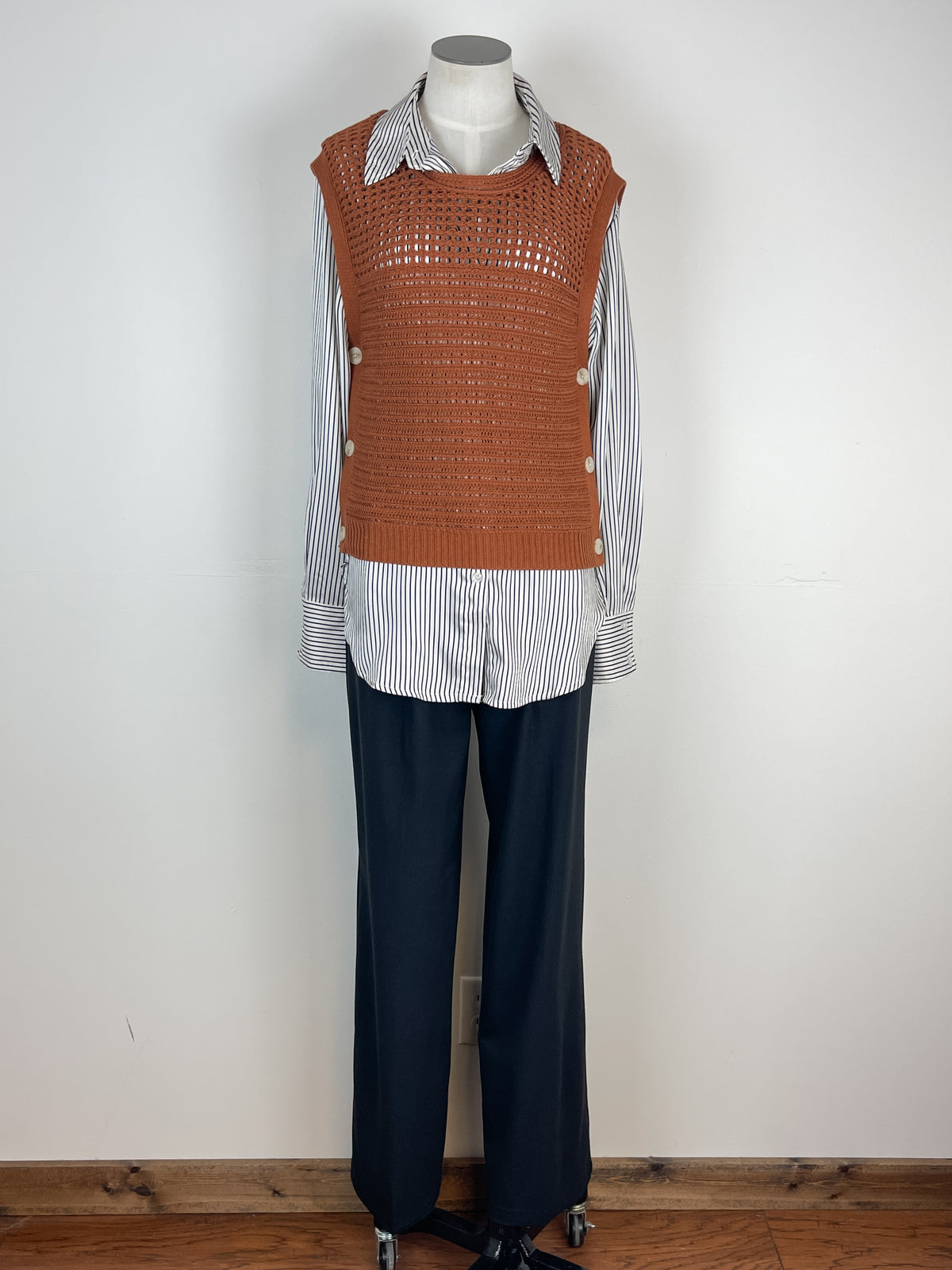 Mabel Side Button Sweater Vest in Rust
