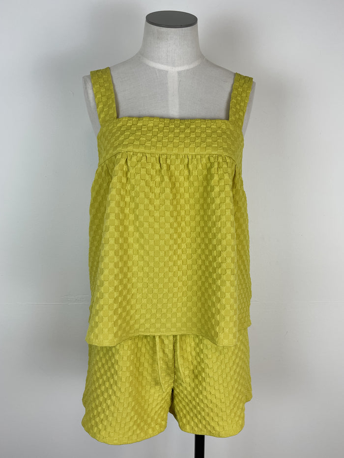 Gingham Seersucker Square Neck Tank in Chartreuse Yellow