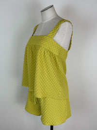 Gingham Seersucker Square Neck Tank in Chartreuse Yellow