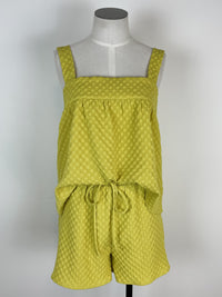Gingham Seersucker Square Neck Tank in Chartreuse Yellow