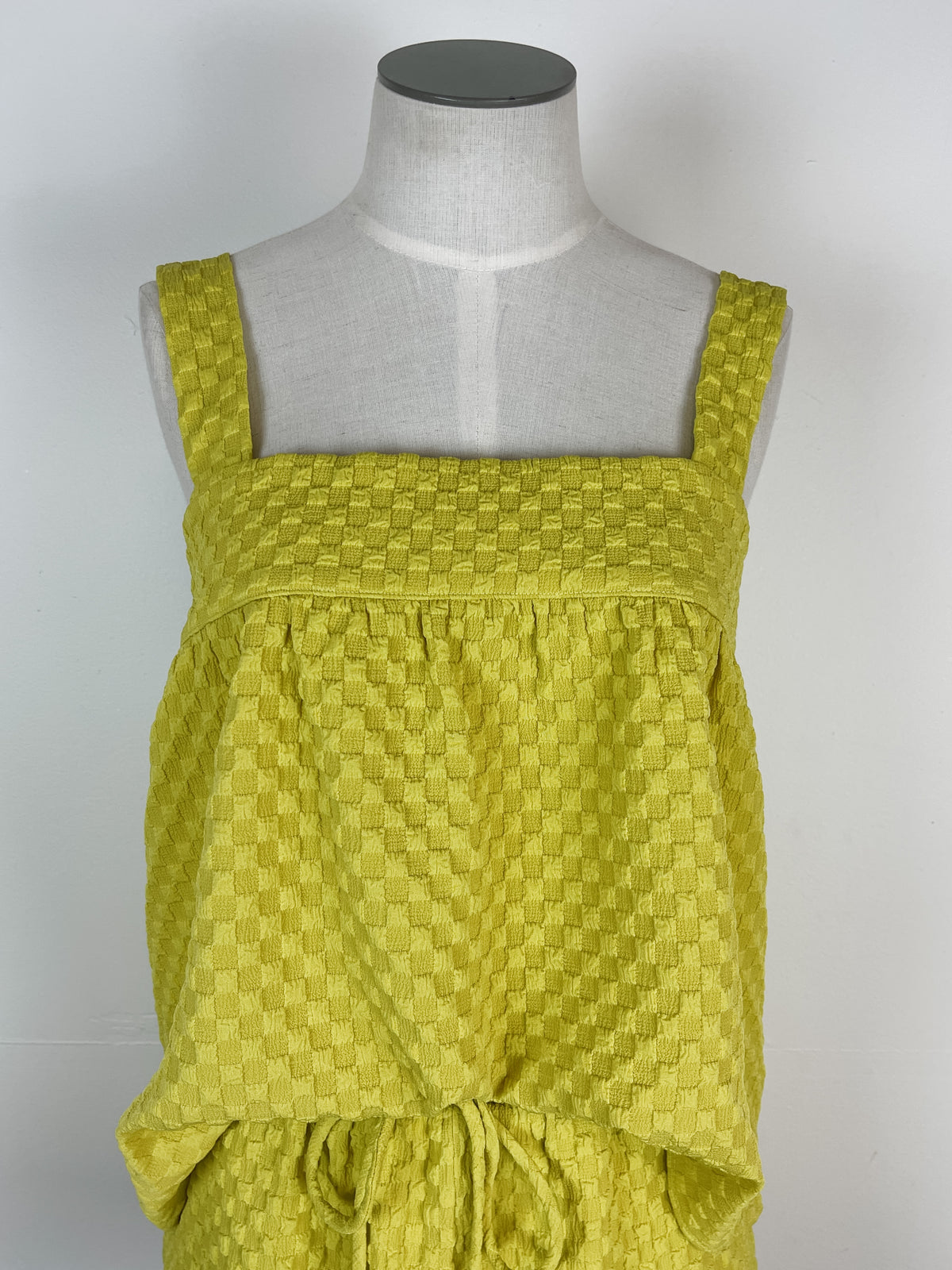 Gingham Seersucker Square Neck Tank in Chartreuse Yellow