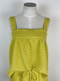 Gingham Seersucker Square Neck Tank in Chartreuse Yellow