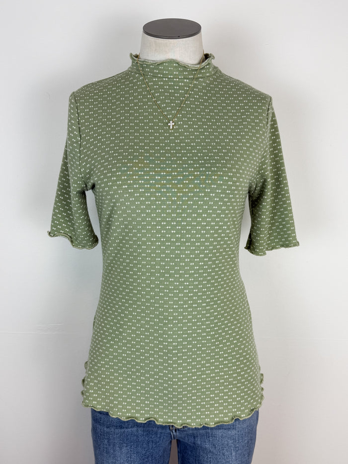 Amara Textured Mock Neck Short Sleeve in Light Olive