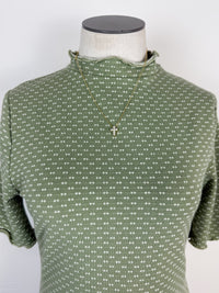 Amara Textured Mock Neck Short Sleeve in Light Olive