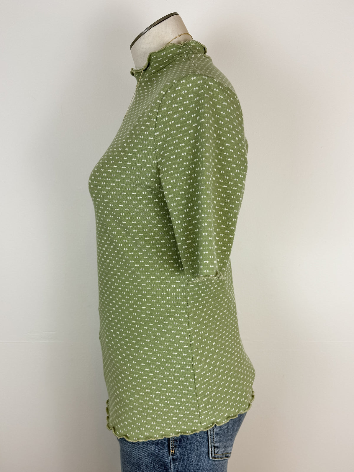 Amara Textured Mock Neck Short Sleeve in Light Olive