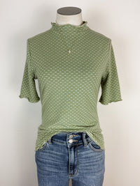 Amara Textured Mock Neck Short Sleeve in Light Olive