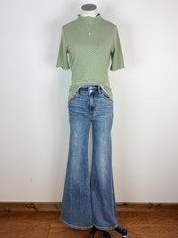Amara Textured Mock Neck Short Sleeve in Light Olive