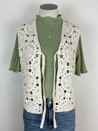 Amara Textured Mock Neck Short Sleeve in Light Olive