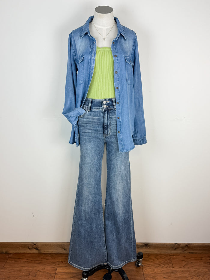 Mary Button Up Chambray Shirt in Blue