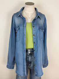 Mary Button Up Chambray Shirt in Blue