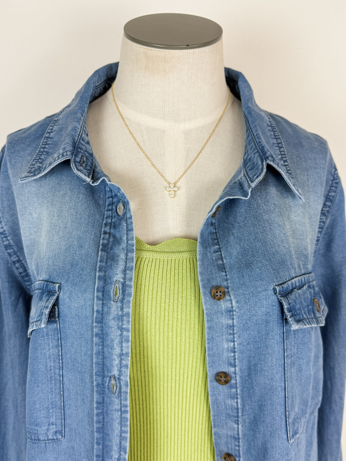 Mary Button Up Chambray Shirt in Blue