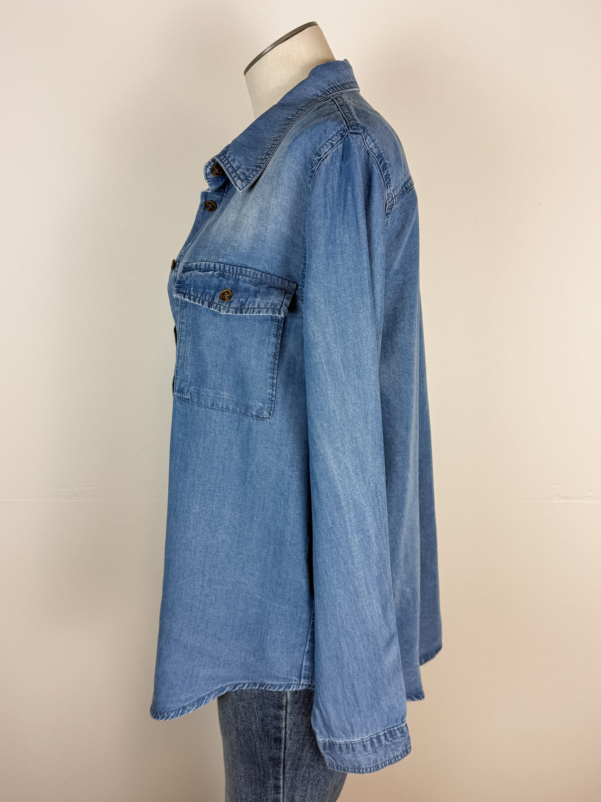 Mary Button Up Chambray Shirt in Blue