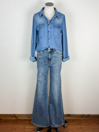 Mary Button Up Chambray Shirt in Blue