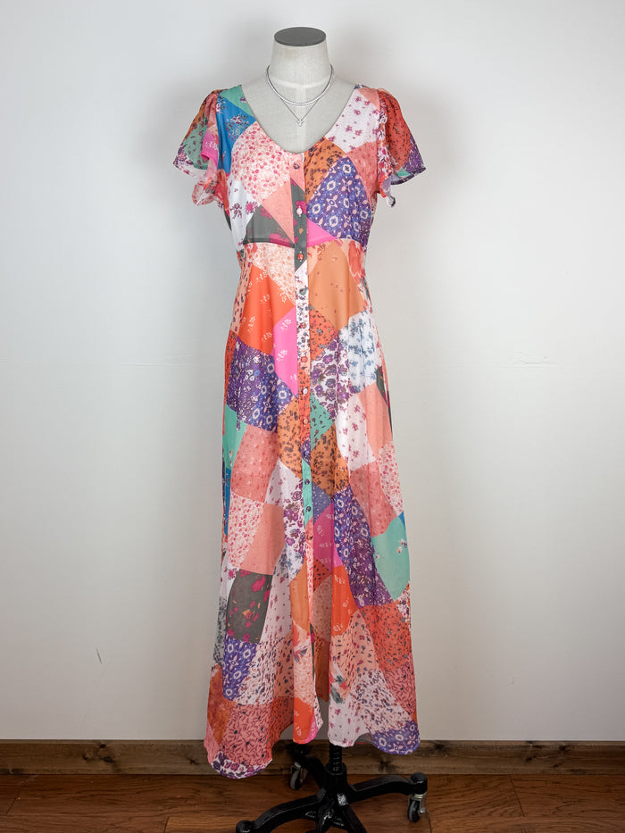 Callie Button Up Maxi in Peach/Purple