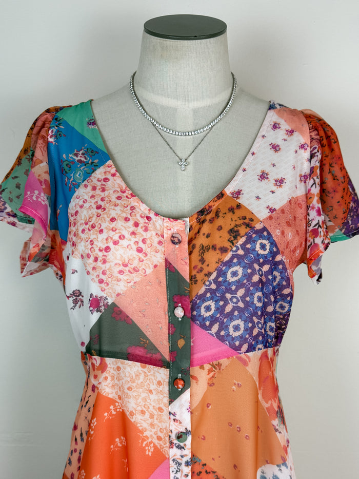 Callie Button Up Maxi in Peach/Purple