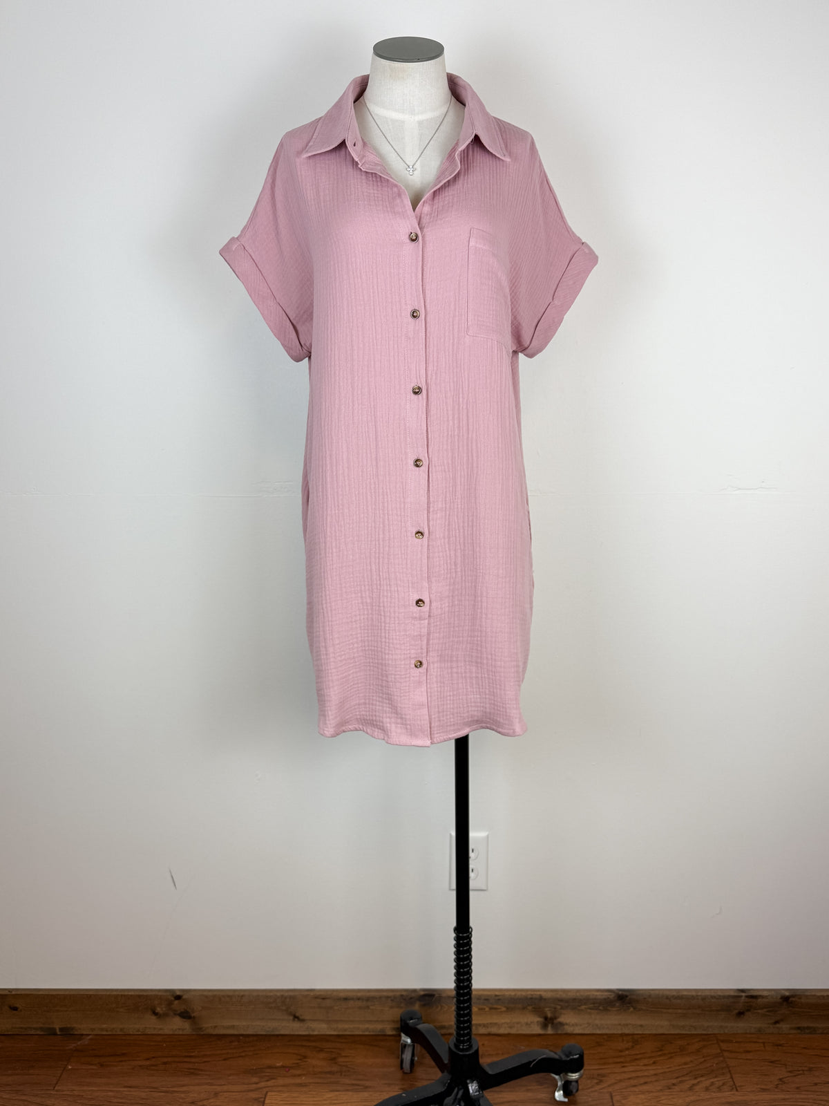 Gemma Button Up Shirt Dress in Dusty Pink