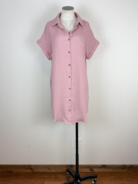 Gemma Button Up Shirt Dress in Dusty Pink