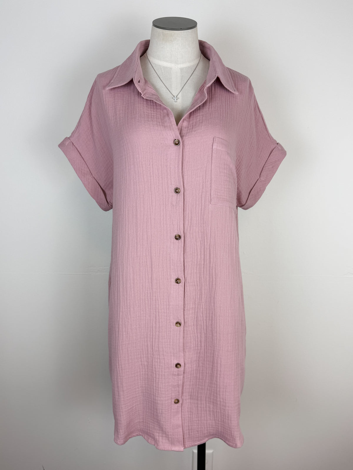 Gemma Button Up Shirt Dress in Dusty Pink