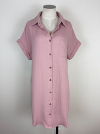 Gemma Button Up Shirt Dress in Dusty Pink