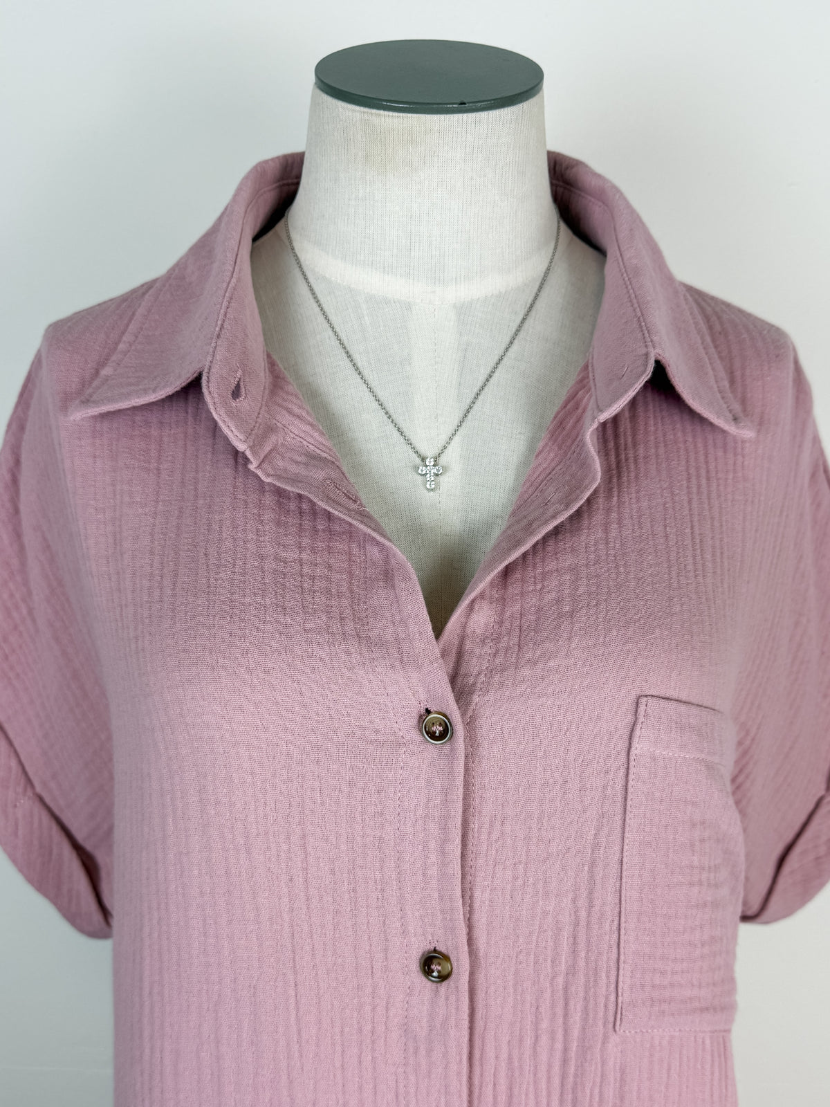 Gemma Button Up Shirt Dress in Dusty Pink