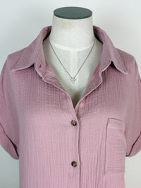 Gemma Button Up Shirt Dress in Dusty Pink