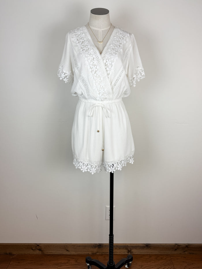 Bailey Lace Trimmed Romper in Ivory